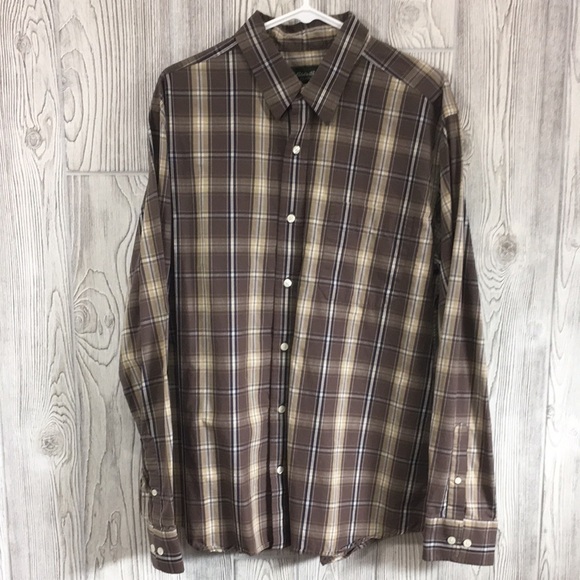 Vintage Eddie Bauer Men’s Brown & Tan Button Front Large - Picture 1 of 5